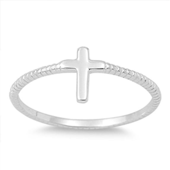 Women's Cross Ring .925 Sterling Silver Rope Band Jewelry Female Male Unisex Size 2
