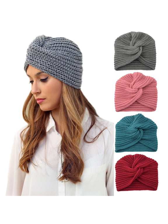 Women's Cross Twist Turban Knit Beanie Hat Bohemian Solid Color Soft Warm Slouchy Skull Cap Women Headwear