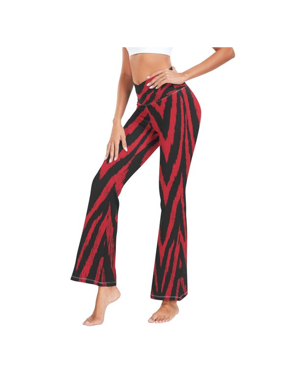 Women's Cross Waist Flared Yoga Pants Bold Crimson Chevron Pattern High Waist 4 Way Stretch Quick Dry Casual Flare Bottoms for Workout Running Daily Wear