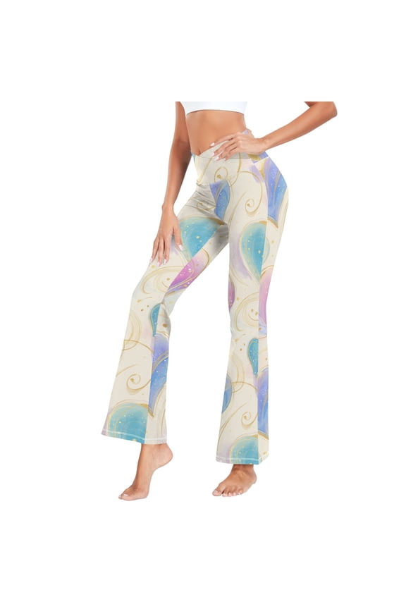 Women's Cross Waist Flared Yoga Pants Celestial Heart Tapestry High Waist 4 Way Stretch Quick Dry Casual Flare Bottoms for Workout Running Daily Wear