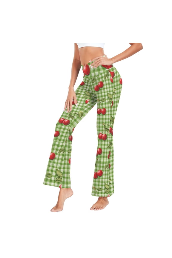 Women's Cross Waist Flared Yoga Pants Inspiration Cherry Painting High Waist 4 Way Stretch Quick Dry Casual Flare Bottoms for Workout Running Daily Wear