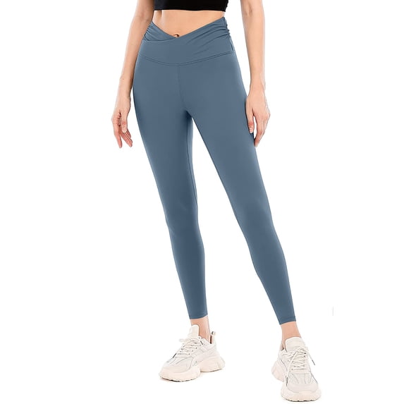 Women's Cross Waist Leggings with Inner Pocket High Waisted Workout Pants