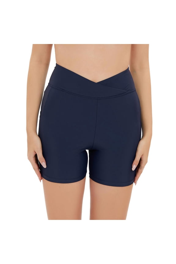 Women's Cross Waist Swim Shorts High Waisted Swimsuit Bottoms UPF 50+ Bathing Suit Swimwear Boy Shorts
