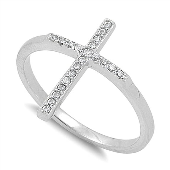 Women's Cross White Cubic Zirconia Ring .925 Sterling Silver Band Jewelry Female Male Unisex Size 9