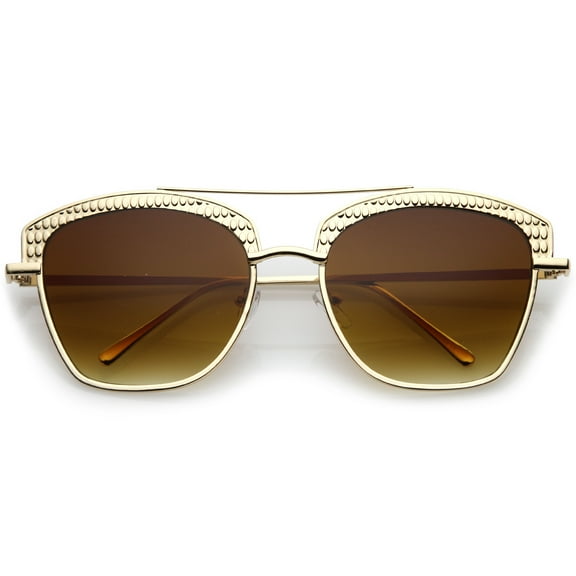 Women's Crossbar Slim Arms Textured Metal Flat Lens Square Sunglasses 58mm (Gold / Amber)