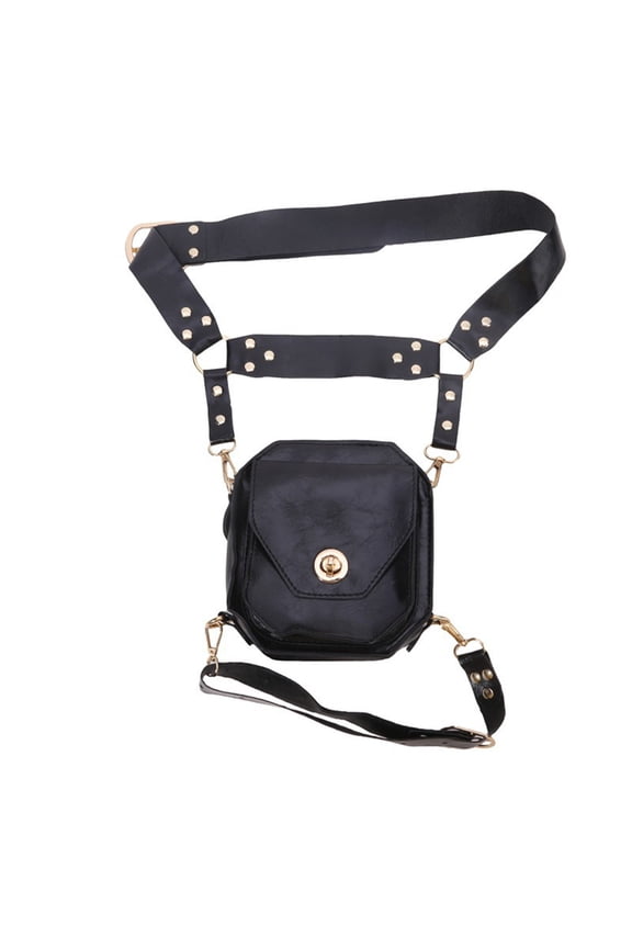 Women's Crossbody Bag, Small Square Waist Bag with Motorcycle Style, Vintage Medieval Knight Inspired Leg Bag Side Bag, PU Leather Belt Bag for Casual Outfit Travel Festival and Daily Use