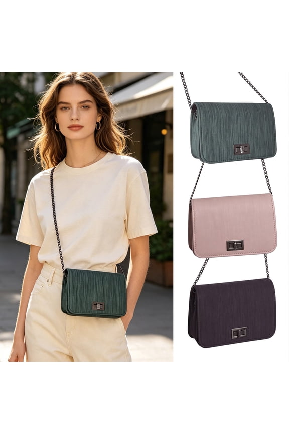 Women’s Crossbody Bag Textured Fabric Turn-Lock Mini Purse – Fashion Casual Shoulder Bag, Lightweight Versatile Small Handbag, Chain Strap, Gift Choice