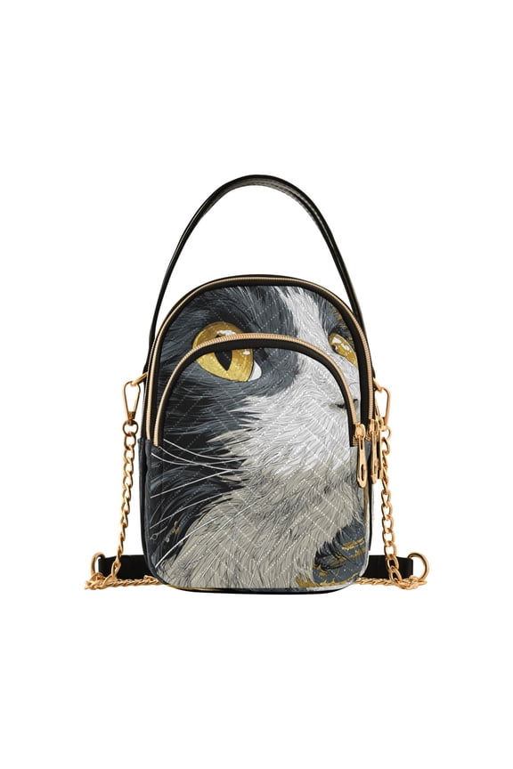Women's Crossbody Handbag Shoulder Handbag 5.91x3.15x8.27 Inch Bank Card Bag Cash Bag Key Bag Beautiful Black and White Cat