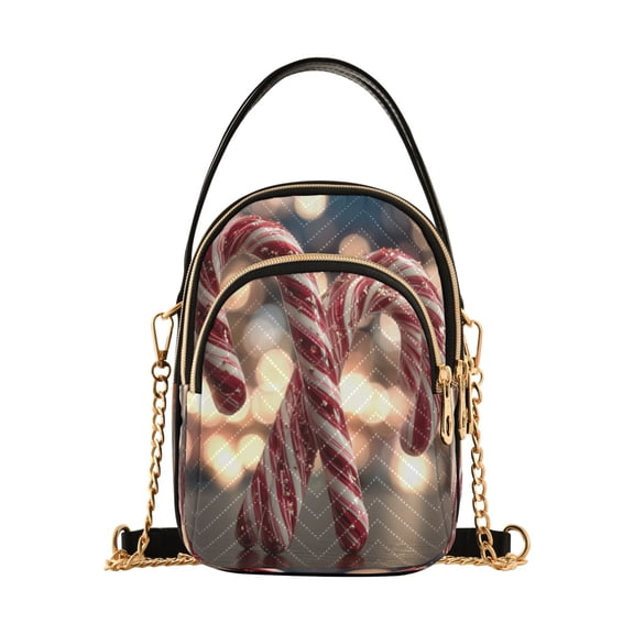 Women's Crossbody Handbag Shoulder Handbag 5.91x3.15x8.27 Inch Bank Card Bag Cash Bag Key Bag Beautiful Christmas Candy Canes
