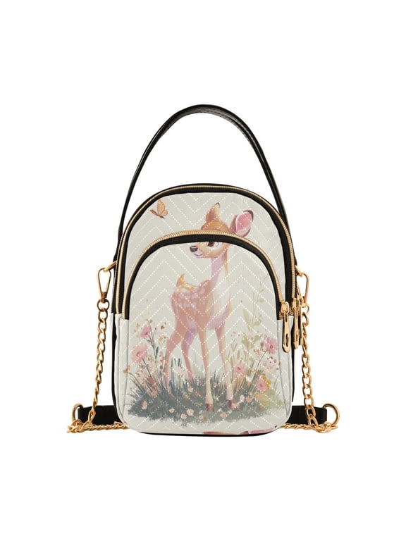 Women's Crossbody Handbag Shoulder Handbag 5.91x3.15x8.27 Inch Bank Card Bag Cash Bag Key Bag Beautiful Cute Little Deer