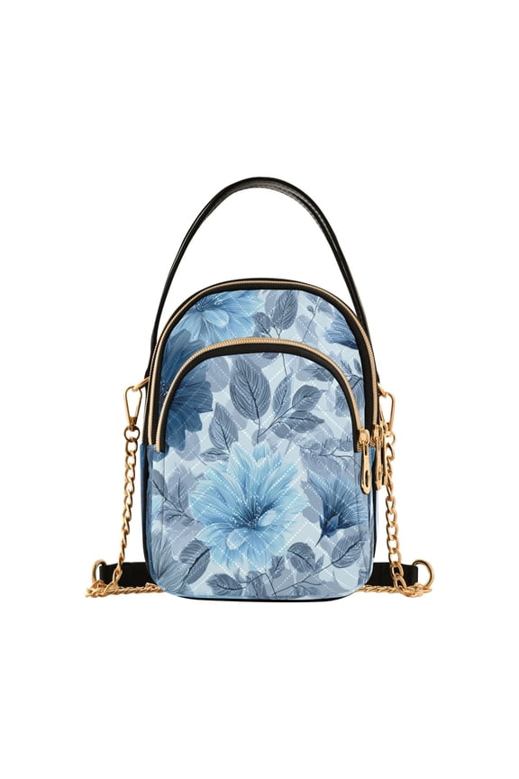 Women's Crossbody Handbag Shoulder Handbag 5.91x3.15x8.27 Inch Bank Card Bag Cash Bag Key Bag Calm Light Blue Floral Pattern