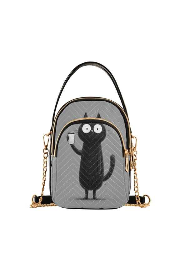 Women's Crossbody Handbag Shoulder Handbag 5.91x3.15x8.27 Inch Bank Card Bag Cash Bag Key Bag Cat Drinks Coffee