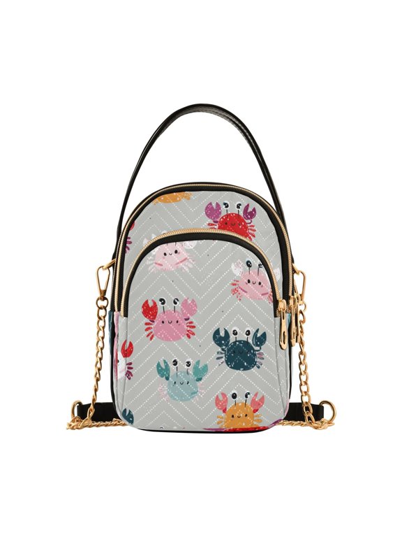Women's Crossbody Handbag Shoulder Handbag 5.91x3.15x8.27 Inch Bank Card Bag Cash Bag Key Bag Gray Crab Red Dots