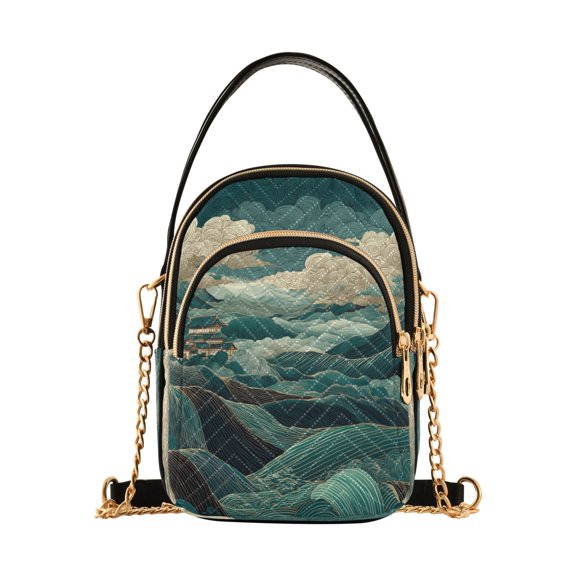 Women's Crossbody Handbag Shoulder Handbag 5.91x3.15x8.27 Inch Bank Card Bag Cash Bag Key Bag Green Mountains