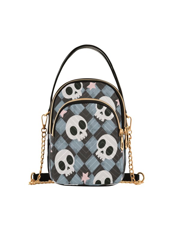 Women's Crossbody Handbag Shoulder Handbag 5.91x3.15x8.27 Inch Bank Card Bag Cash Bag Key Bag Grey Skull Phantom