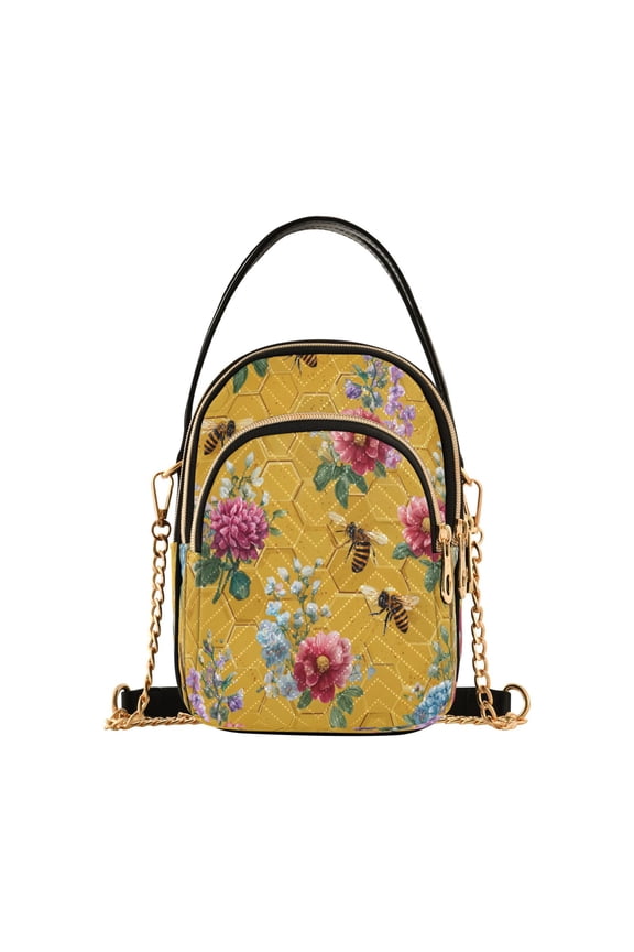 Women's Crossbody Handbag Shoulder Handbag 5.91x3.15x8.27 Inch Bank Card Bag Cash Bag Key Bag Honeycomb Bee Watercolor Floral