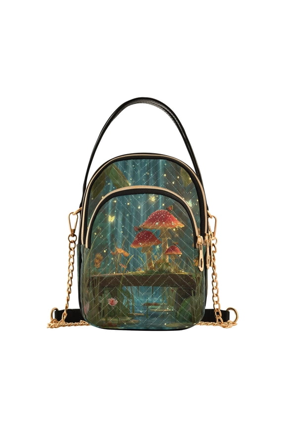 Women's Crossbody Handbag Shoulder Handbag 5.91x3.15x8.27 Inch Bank Card Bag Cash Bag Key Bag Moonlight Waterfall Mushroom