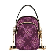 Womens Crossbody Handbag Shoulder Handbag 5.91x3.15x8.27 Inch Bank Card Bag Cash Bag Key Bag Plum Purple Geometric Blooms