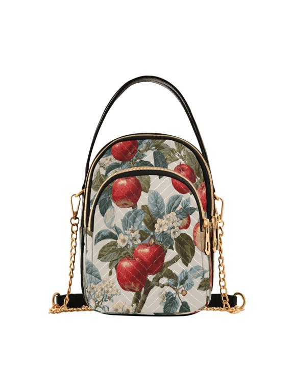 Women's Crossbody Handbag Shoulder Handbag 5.91x3.15x8.27 Inch Bank Card Bag Cash Bag Key Bag Red Apple Pattern