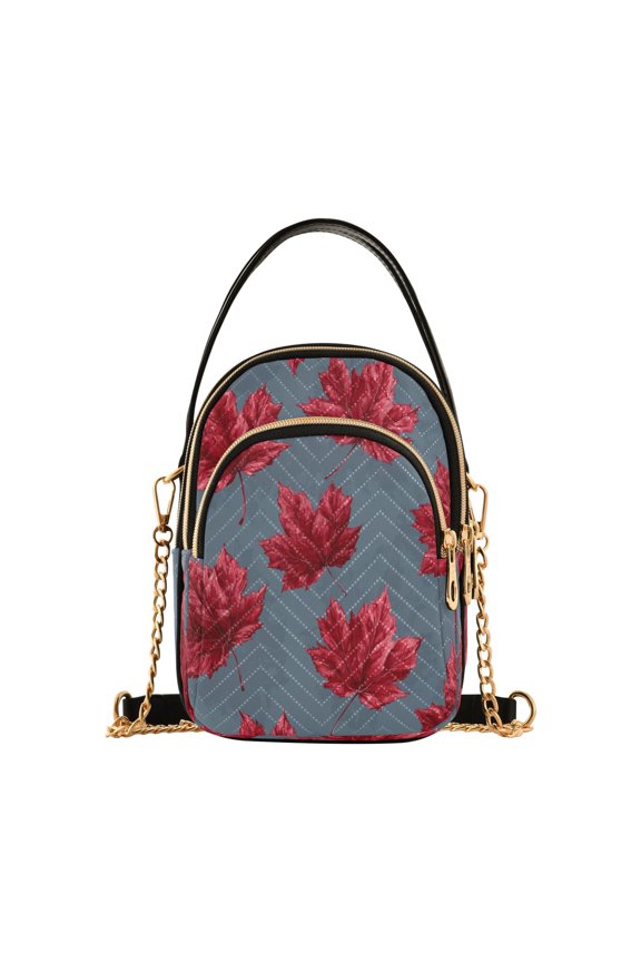 Women's Crossbody Handbag Shoulder Handbag 5.91x3.15x8.27 Inch Bank Card Bag Cash Bag Key Bag Red Maple Leaf Cute