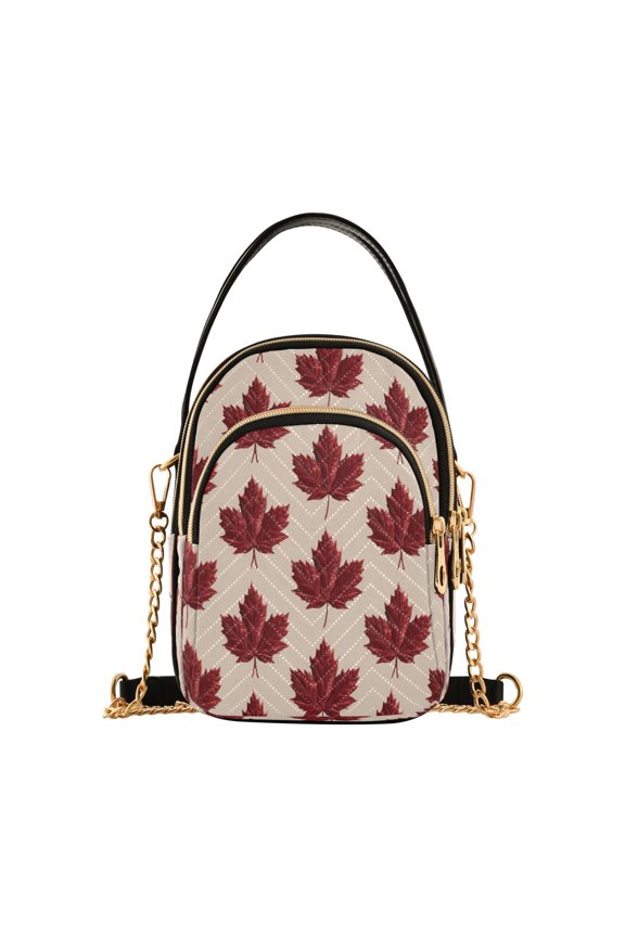 Women's Crossbody Handbag Shoulder Handbag 5.91x3.15x8.27 Inch Bank Card Bag Cash Bag Key Bag Red Maple Leaves Seamless
