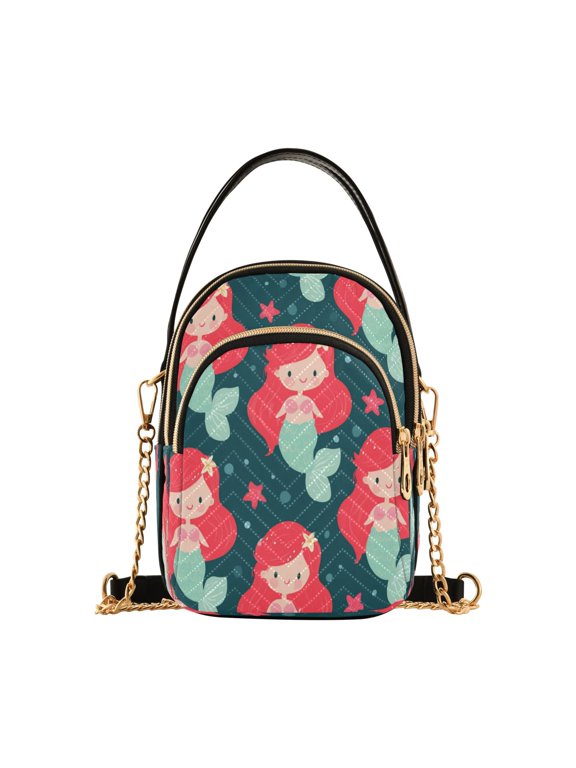 Women's Crossbody Handbag Shoulder Handbag 5.91x3.15x8.27 Inch Bank Card Bag Cash Bag Key Bag Red Mermaid Sea Tale
