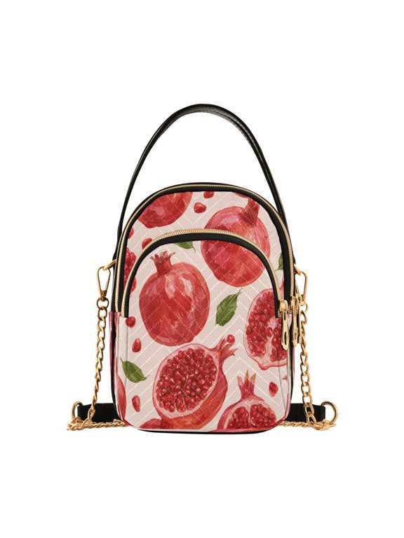 Women's Crossbody Handbag Shoulder Handbag 5.91x3.15x8.27 Inch Bank Card Bag Cash Bag Key Bag Ruby Red Pomegranate
