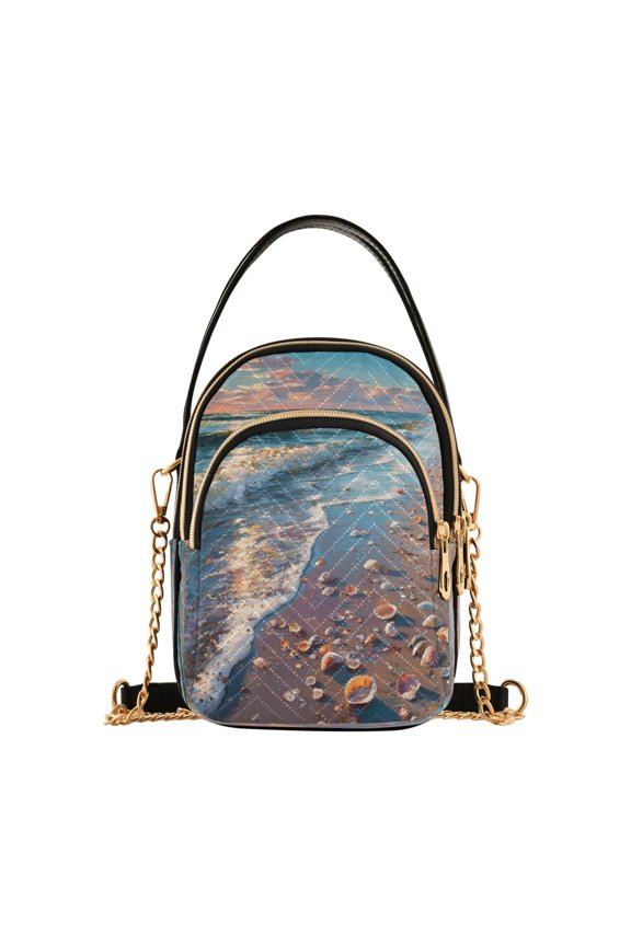 Women's Crossbody Handbag Shoulder Handbag 5.91x3.15x8.27 Inch Bank Card Bag Cash Bag Key Bag Seashell Beach Scene