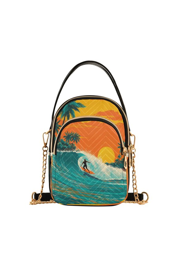 Women's Crossbody Handbag Shoulder Handbag 5.91x3.15x8.27 Inch Bank Card Bag Cash Bag Key Bag Surfers Ride Ocean Waves