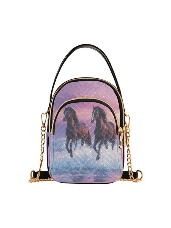 Women's Crossbody Handbag Shoulder Handbag 5.91x3.15x8.27 Inch Bank Card Bag Cash Bag Key Bag Two Horses Running
