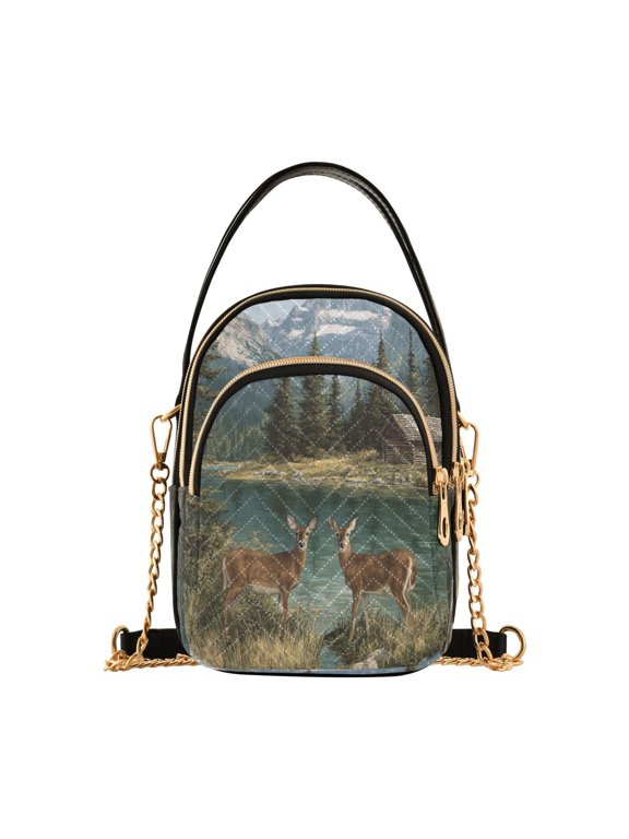 Women's Crossbody Handbag Shoulder Handbag 5.91x3.15x8.27 Inch Bank Card Bag Cash Bag Key Bag Two White Tailed Deer