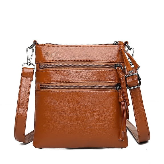Women's Crossbody Handbags Ladies' Mobile Phone Bag Soft Leather Single-Shoulder Crossbody Bag Korean Style Fashionable and Trendy Vertical Zipper Coin Purse Small Bag Brown