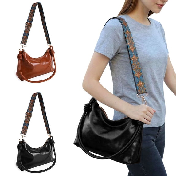 Women's Crossbody Handbags Ladies PU Leather Satchel Shoulder Tote Hobo Purse with Adjustable Boho Strap, Black