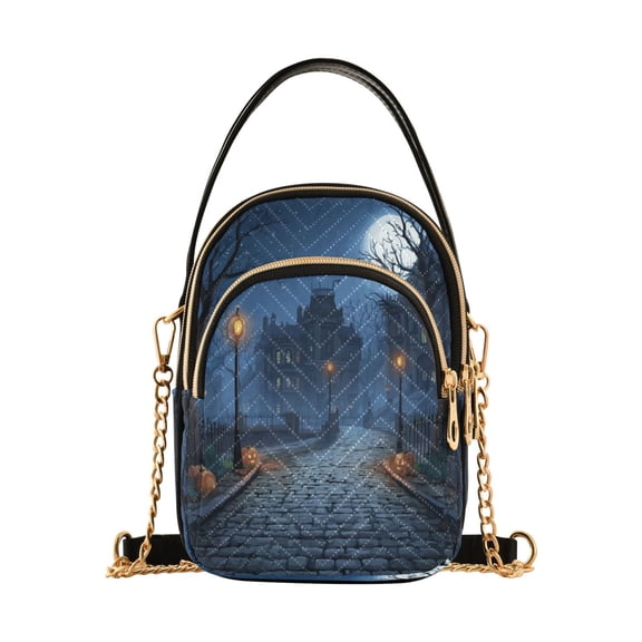 Women's Crossbody Handbags Shoulder Handbag Multi Pocket Crossbody Bag Ancient Haunted House in The Moonlight