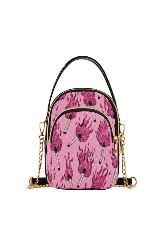 Women's Crossbody Handbags Shoulder Handbag Multi Pocket Crossbody Bag Pink Flames Pattern