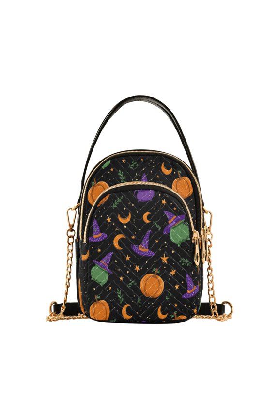 Women's Crossbody Handbags Shoulder Handbag Multi Pocket Crossbody Bag Purple and Orange Halloween Icons