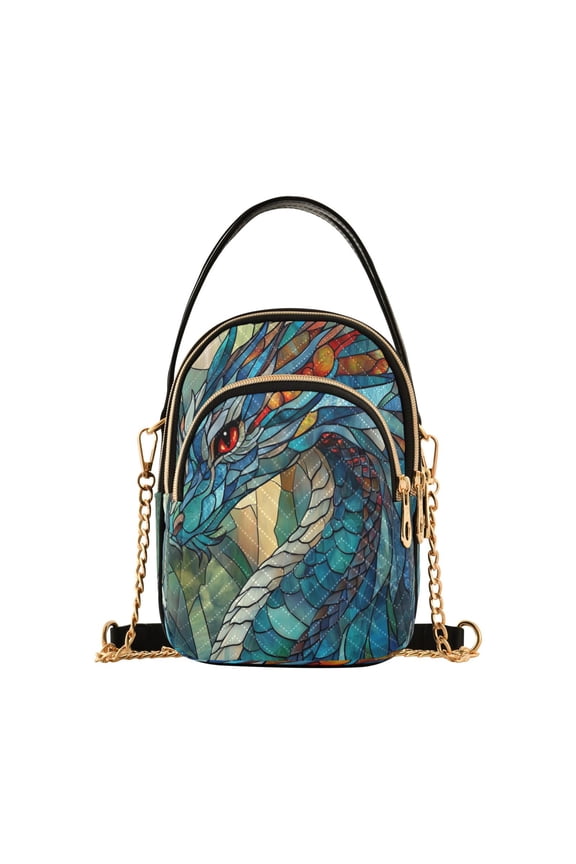Women's Crossbody Handbags Shoulder Handbag Multi Pocket Crossbody Bag Stained Glass Dragon