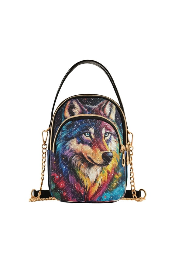 Women's Crossbody Handbags Shoulder Handbag Multi Pocket Crossbody Bag Star-studded Wolf