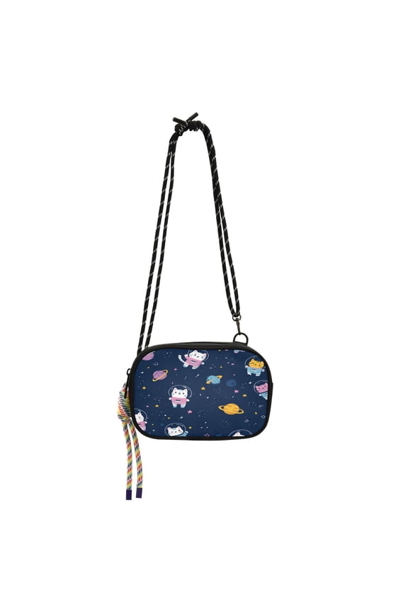 Women's Crossbody Phone Bag Small Wallet Purse with Detachable Rope Strap Travel Handbags Cats in Space Suits
