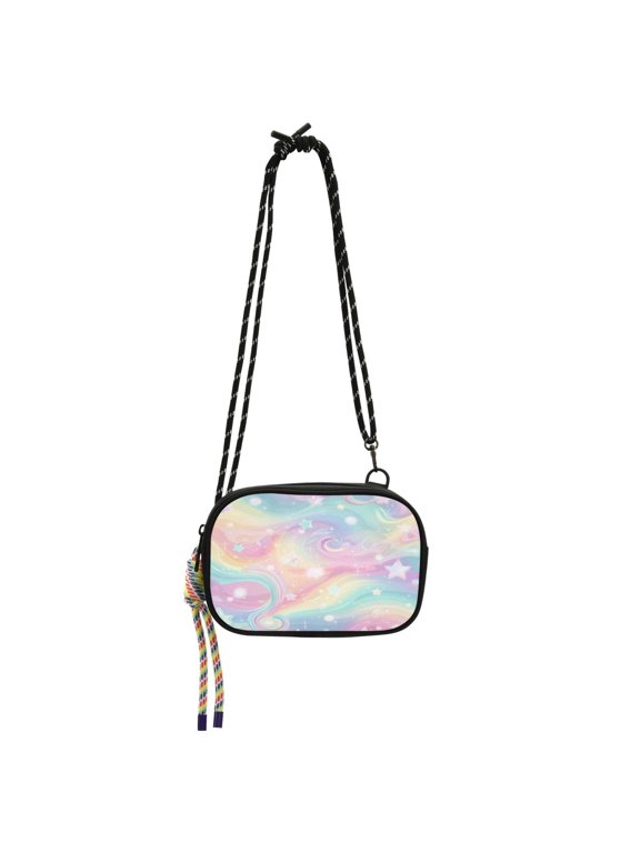 Women's Crossbody Phone Bag Small Wallet Purse with Detachable Rope Strap Travel Handbags Cute Pastel Rainbow Background