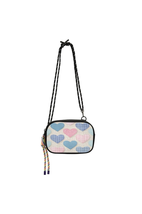 Women's Crossbody Phone Bag Small Wallet Purse with Detachable Rope Strap Travel Handbags Gingham Heart-shaped Pattern