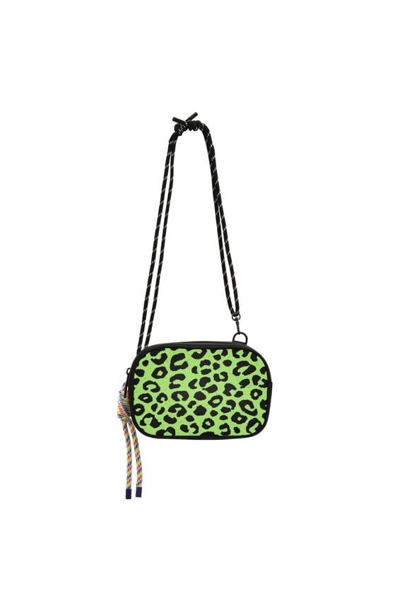 Women's Crossbody Phone Bag Small Wallet Purse with Detachable Rope Strap Travel Handbags Neon Green Leopard Print