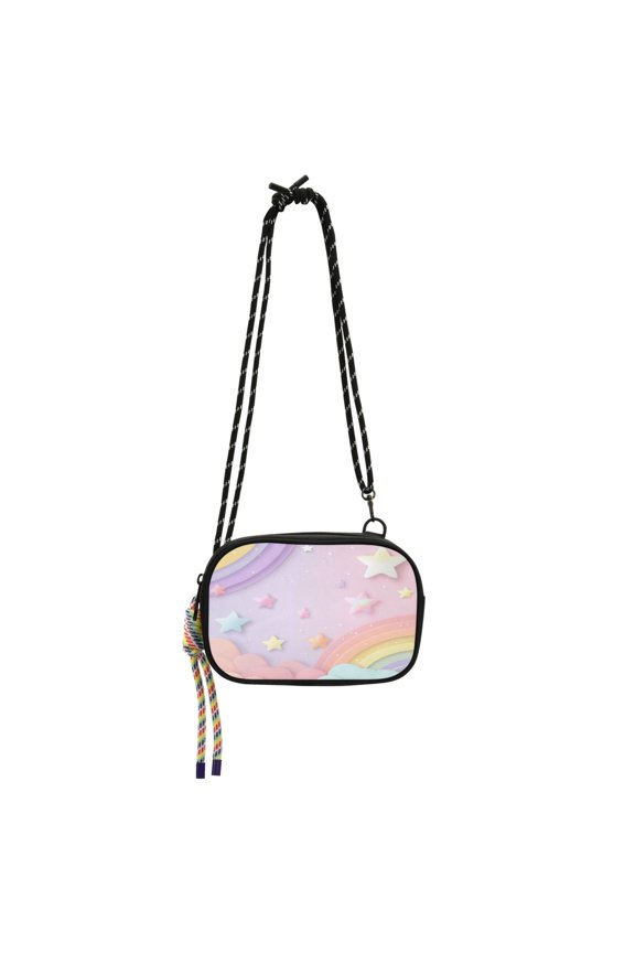 Women's Crossbody Phone Bag Small Wallet Purse with Detachable Rope Strap Travel Handbags Rainbow Stars and Cloud Pattern
