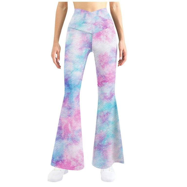 Women's Crossover Flared Yoga Pants Tie Dye High Waisted Casual Workout  Pants Stretch Comfy Gym Sports Leggings 