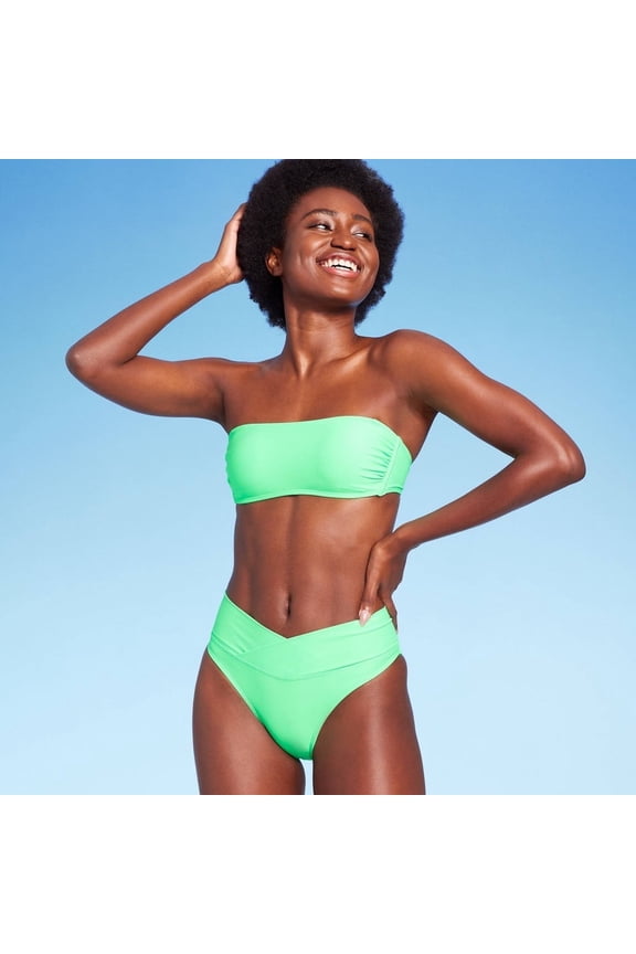 Women's Crossover High Leg Cheeky Mid-Rise Bikini Bottom - Wild Fable Mint Green XXS