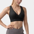 thumbnail image 1 of Women's Crossover V-Neck Sports Bra with Wide Straps and Stretch Support Band - Large, Black, 1 of 7
