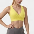 thumbnail image 1 of Women's Crossover V-Neck Sports Bra with Wide Straps and Stretch Support Band - Small, Yellow, 1 of 7