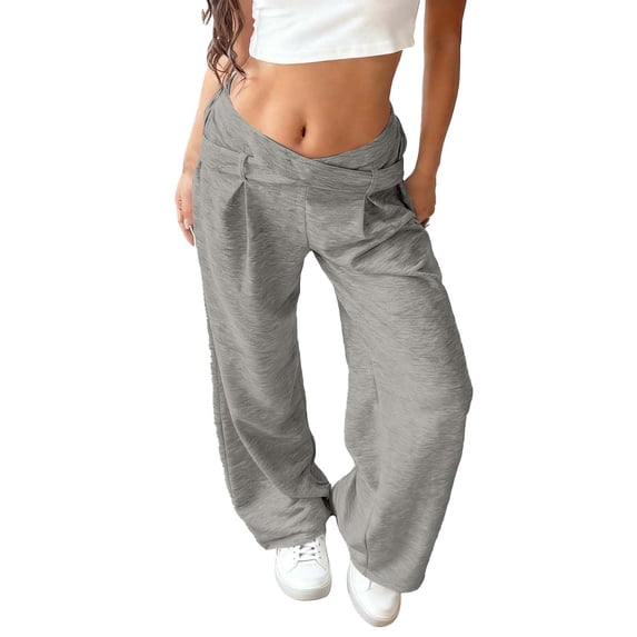Women's Crossover Waist Sweatpants Straight Side Leg Loose Pants Casual Streetwear Fashion Trousers