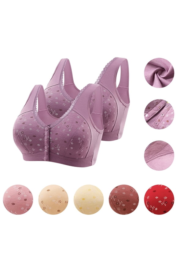 Women's Crossover Wireless Bra for Older Women Front Closure Soft Cotton Tank Top Without Underwire Printed Bra Daily Comfort Wear | CSEONE,Beige L38/85