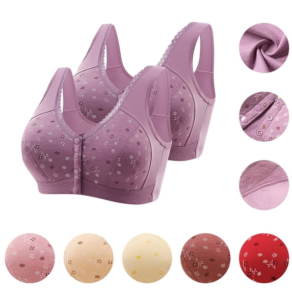 Women's Crossover Wireless Bra for Older Women Front Closure Soft Cotton Tank Top Without Underwire Printed Bra Daily Comfort Wear | CSEONE,Red XXL42/95
